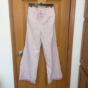 Victoria’s Secret signature pink and white striped, lace trimmed Pajama Pants